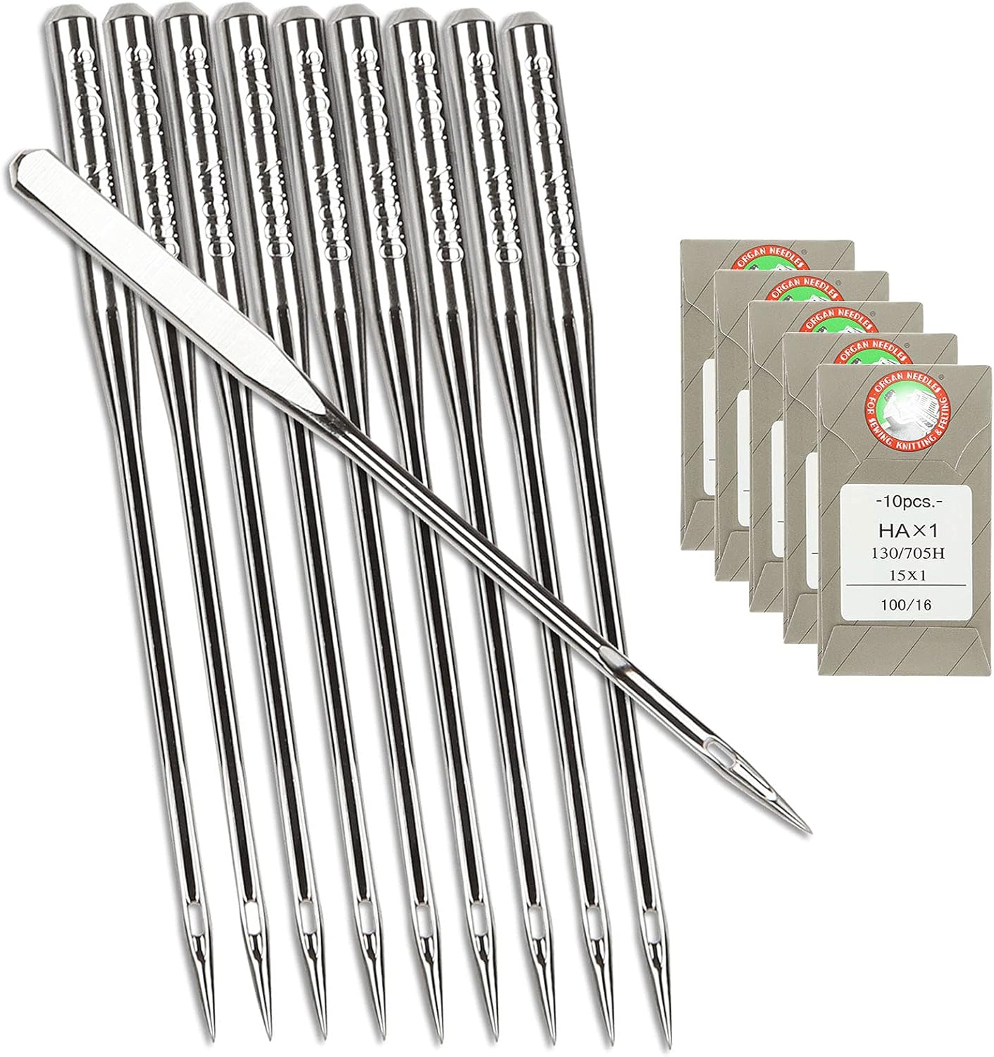 50 Pcs Sewing Machine Needles for Brother, Size 100/16 130/705H HAx1 Embroidery Machine Needles for Brother Sewing Machine (5 Pack of 10 Needles)