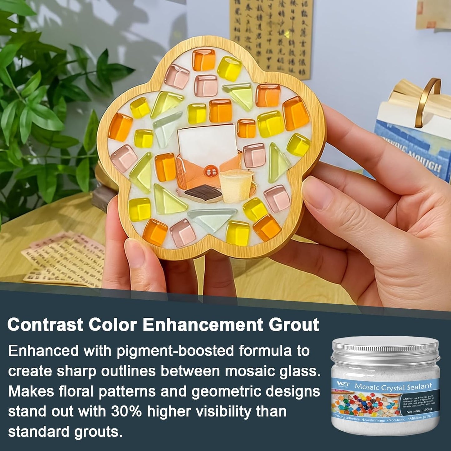 Professional Mosaic Grout for Crafts White - Quick-Dry Crystal Tile Grout with Contrast Color Technology, DIY Art Supplies for Mosaic Glass Decor, Handmade Gifts & Home Improvement Projects