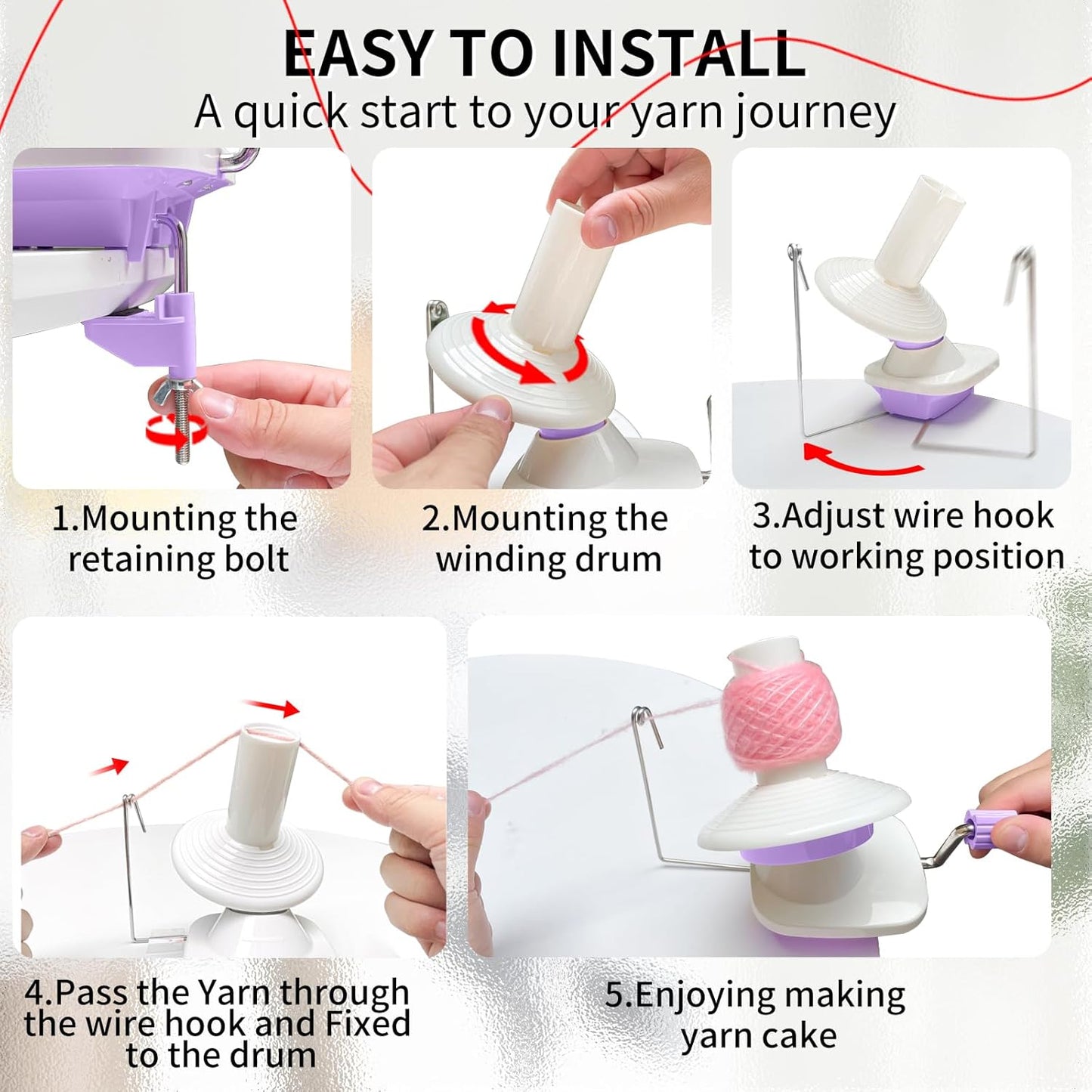 SPEENSUN Yarn Winder, 3.5 OZ Easy-to-Install and Efficiently Yarn Spinner with Lower Noise, Robust ABS Material Ball Winder for Crochet and Knitting Lover for Yarns Below Size 5
