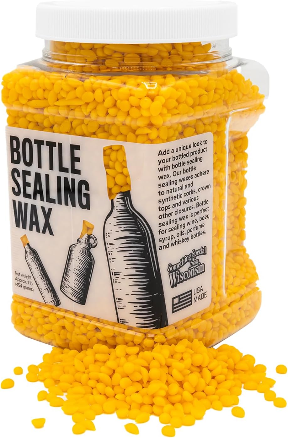 Blended Waxes, Inc. Bottle Sealing Wax Beads, Premium Pastille Wax Seal Beads For Wine, Beer, and Liquor Bottle Closure, Seals Between 25-30 Bottles, 1 lb, Bright Yellow