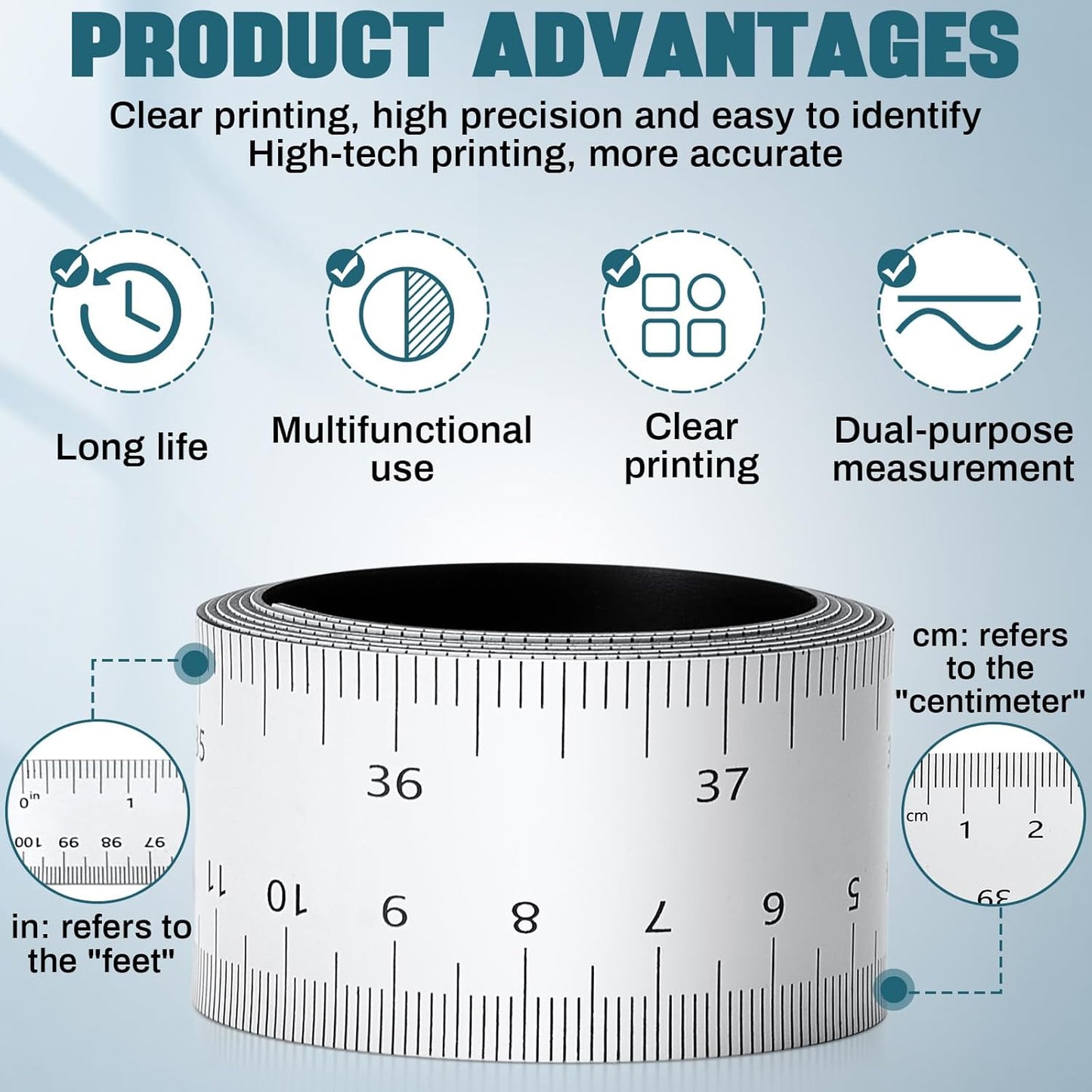 4 Pcs 39.37 Inch Magnetic Ruler Flexible Magnetic Ruler Magnet Measuring Tape with Both Inches and Centimeters, Suitable for Whiteboard, Lathes, Workshops, Table Saws, Mills, Easy to Take