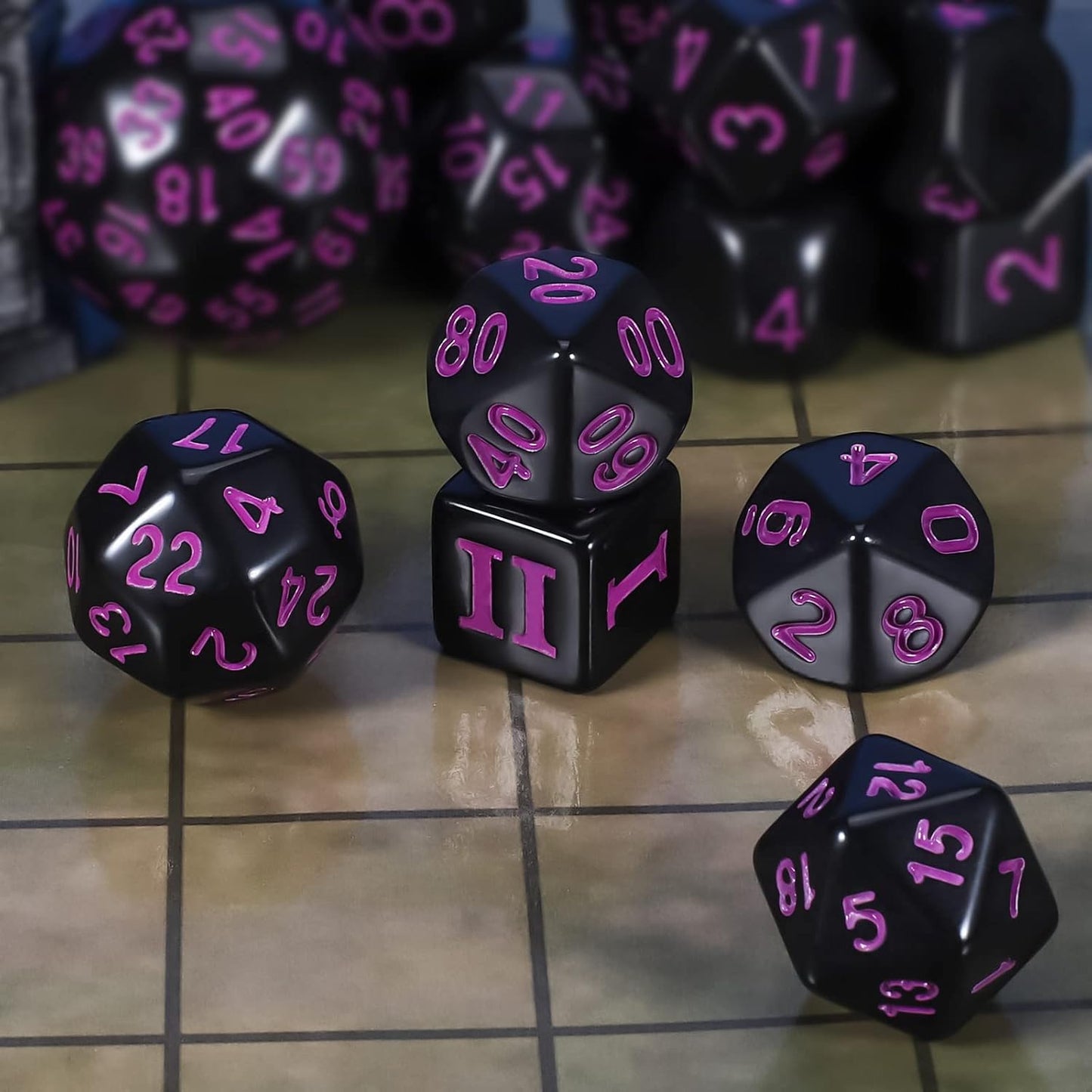 CiaraQ DND Polyhedral Dice Set (15pcs) D4-D100 Game Dice with Dice Bag for Dungeons and Dragons Role Playing Table Games (Black & Purple)