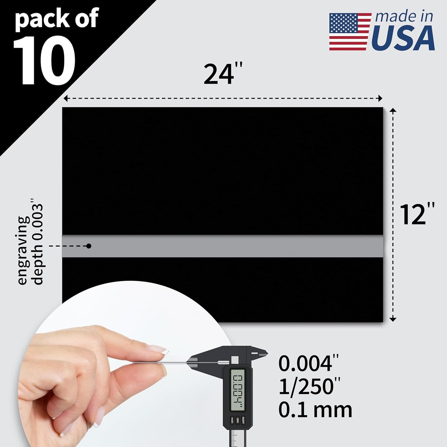 Trotec TroLase Lights | 24"x12"x1/250"(0.1mm thick) | Adhesive-Backed Flexible Laser Engraving Sheet/Film for Decal & Label | Double Color Plastic Sheet for Engraving | Black/Silver | 10pcs