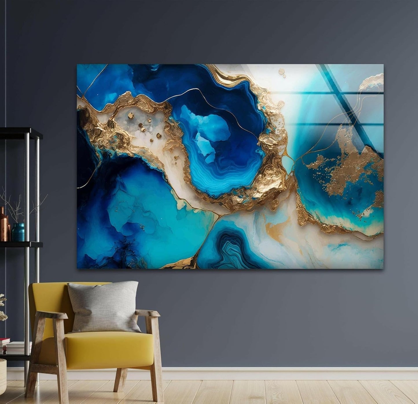 My Photostation.com 48Wx32H'' Blue Alcohol ink Glass Wall ArtTempered Glass Printing Wall Decor Large Wall Art Wall Hangings