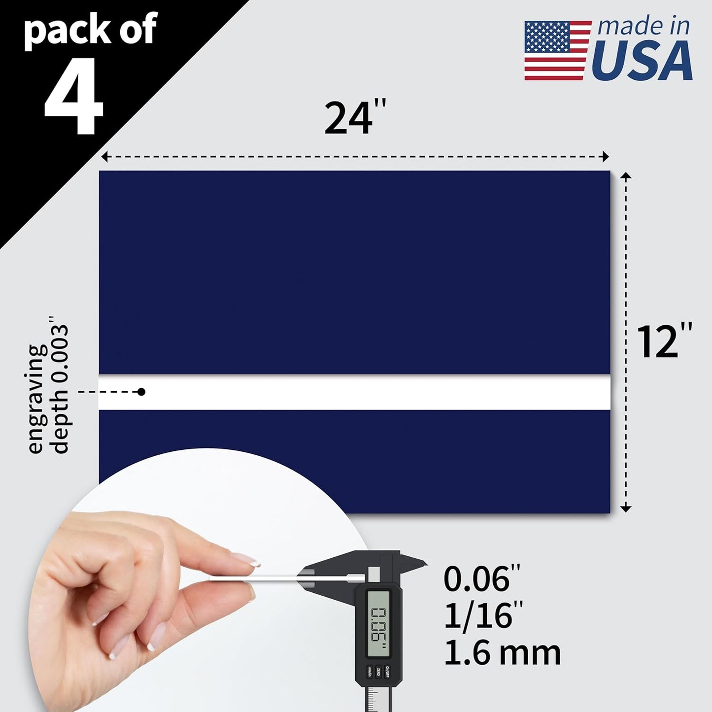 Trotec TroLase | 12"x24"x1/16", 4 Pcs | Blueberry/White | 2 Ply | Modified Acrylic | Laser Engraving Double Color Plastic Sheet | Engraving Blanks for Laser, Saw, Guillotine | Made in USA