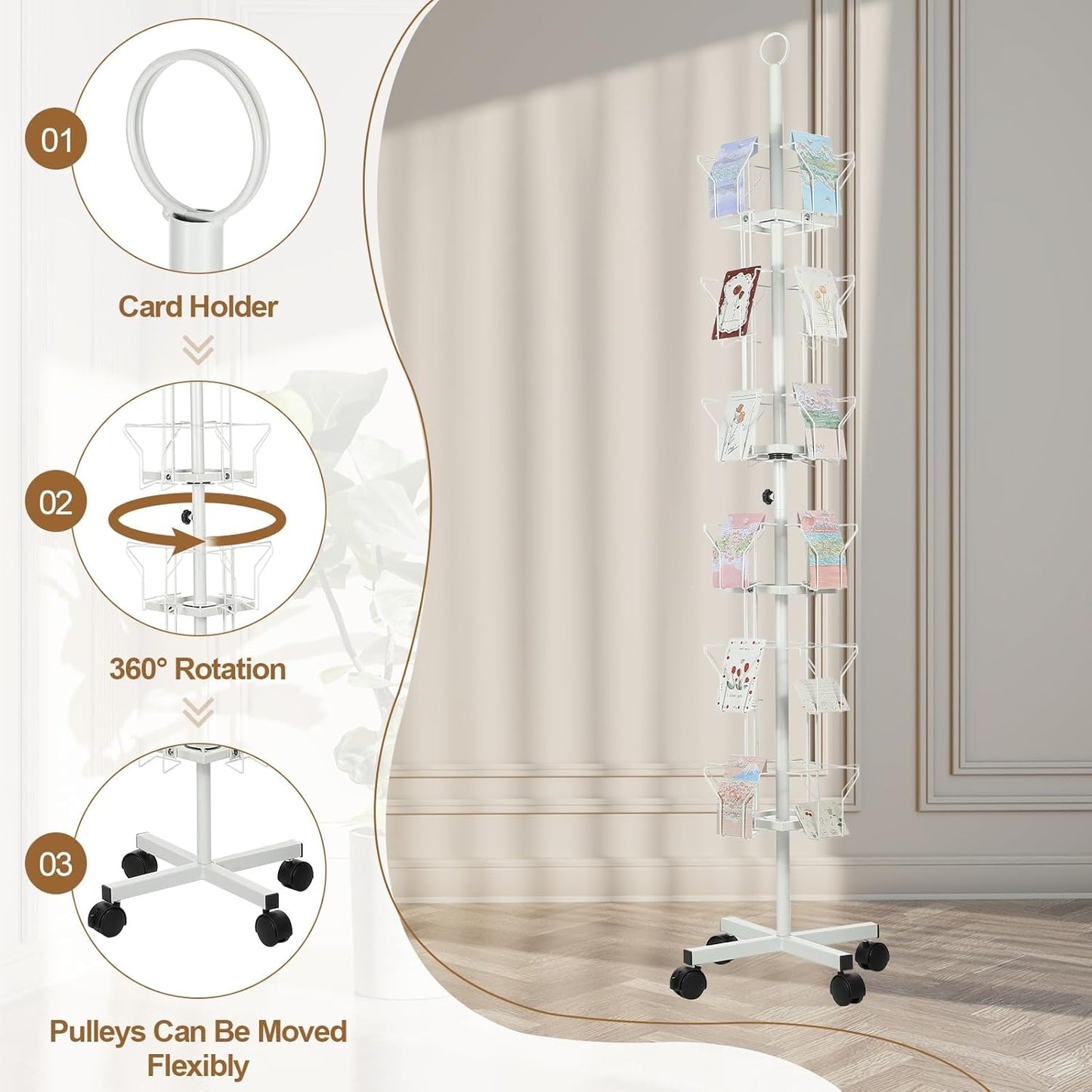 PATIKIL 2Pack 6 Tier Rotating Greeting Card Rack, Metal Spinning Greeting Card Display Stand Portable Postcard Rack Holder Organizer for Postcard Sticker Photo Desk Book Stamp, White