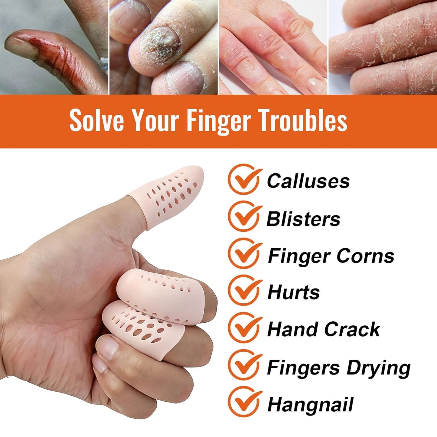 30 Pcs Gel Finger Protectors, Toe Caps Silicone Fingertips Protection, Reusable Waterproof Fingers Tip Covers, Elastic Finger Toe Guards for Daily Protection
