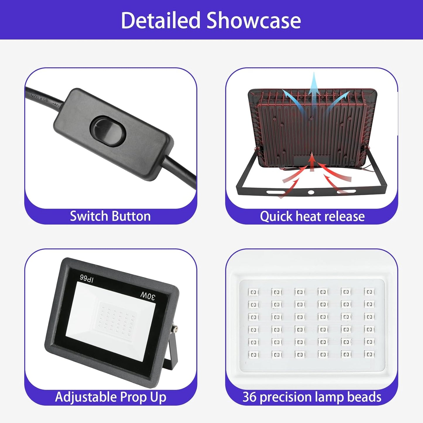 30W UV Light for Resin Curing 3D Printer Curing Lamp Kit for SLA/DLP/LCD 3D Printing 395-405nm Efficient IP66 Waterproof Flood Light with 36pcs Black Light Lamp Beads (Curing Lamp 30W)