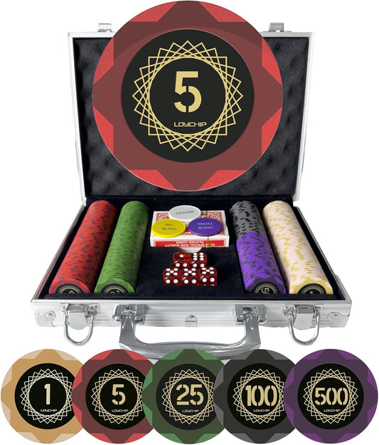 Clay Poker Set with Numbered Chips 200-pcs for Card Board Game, 14g Weight with Playing Cards for Texas Hold'em, Blackjack Gambling, Late Night Poker Games