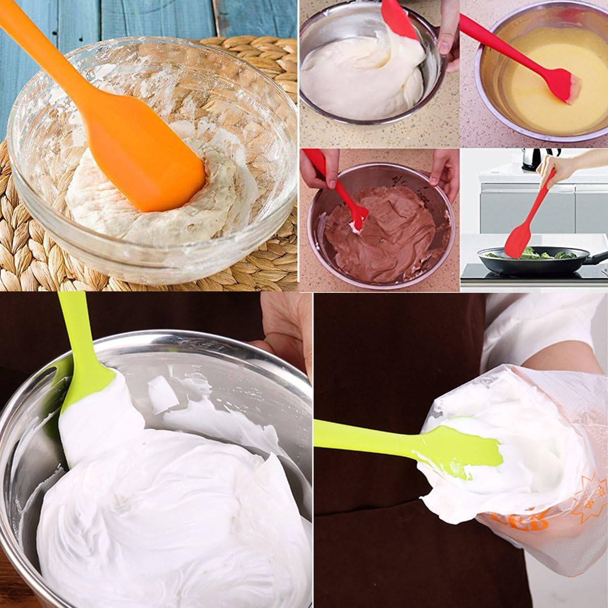 Silicone Spatulas Set, Rubber Spoon Spatula Heat Resistant Spoonula One Piece Design Seamless Spatula Non-Stick Scrapers Baking Mixing Tool (Orange Set)