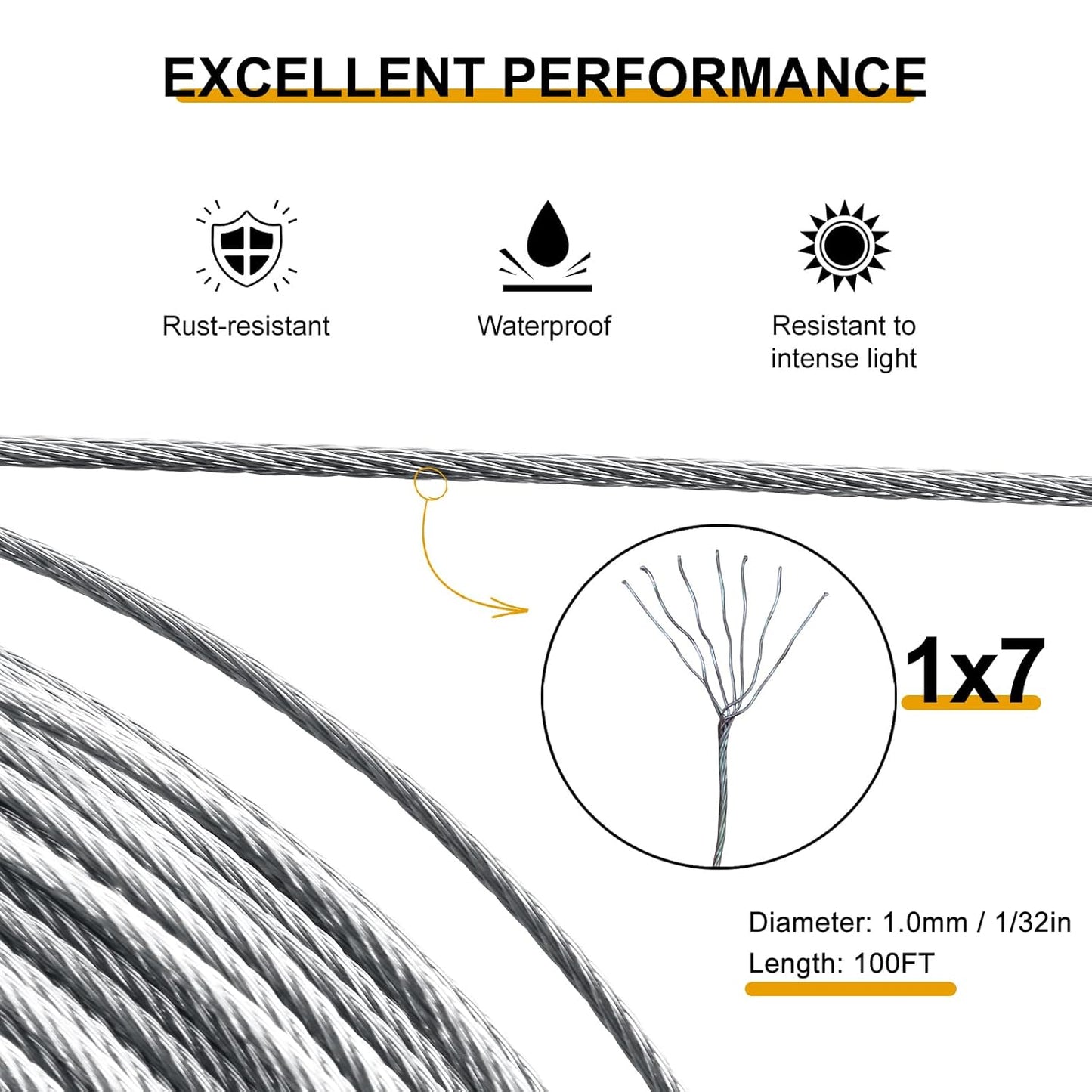 Picture Hanging Wire, 100-Feet Hanging Wire Heavy Stainless Steel line Rope for Photo Frame Picture, Holiday Decor, Crafts, Artwork, Mirror Hangings, Supports Up to 30lbs