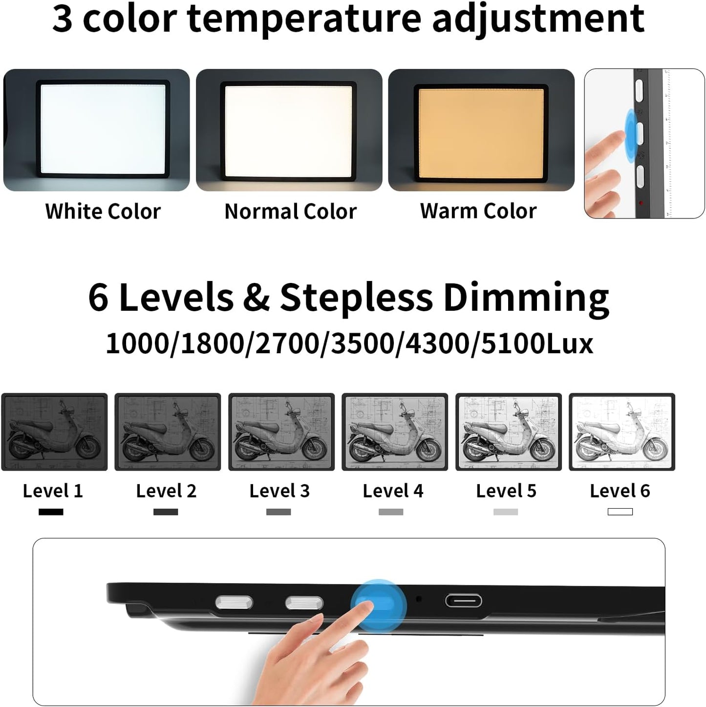 TOHETO Rechargeable A3 Light Board with Stand, Bag, Super Bright Magnetic Light Pad with Side Buttons, Wireless Light Box for Tracing and Drawing, Cordless Light Table for Diamond Painting, Sketching