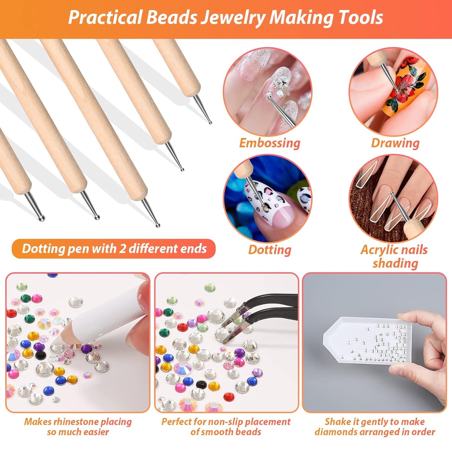 B7000 Clear Adhesive with Precision Tips, 5 PCS B-7000 Jewelry Bead Glue for Diamond Rhinestone Applicator Tools Set - Strength Adhesive for Nail Art DIY Crafts Clothes Shoes Bags