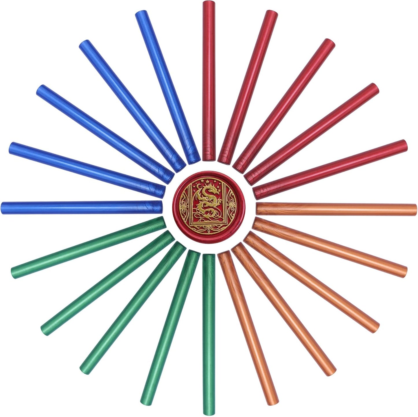 SWANGSA 20 Pieces Glue Gun Sealing Wax Sticks Metallic Gold Red Green Blue for Wax Seal Stamp, Great for Wedding Invitations, Cards, Envelopes, Wine Packages, Gift Wrapping (Mixed Color)
