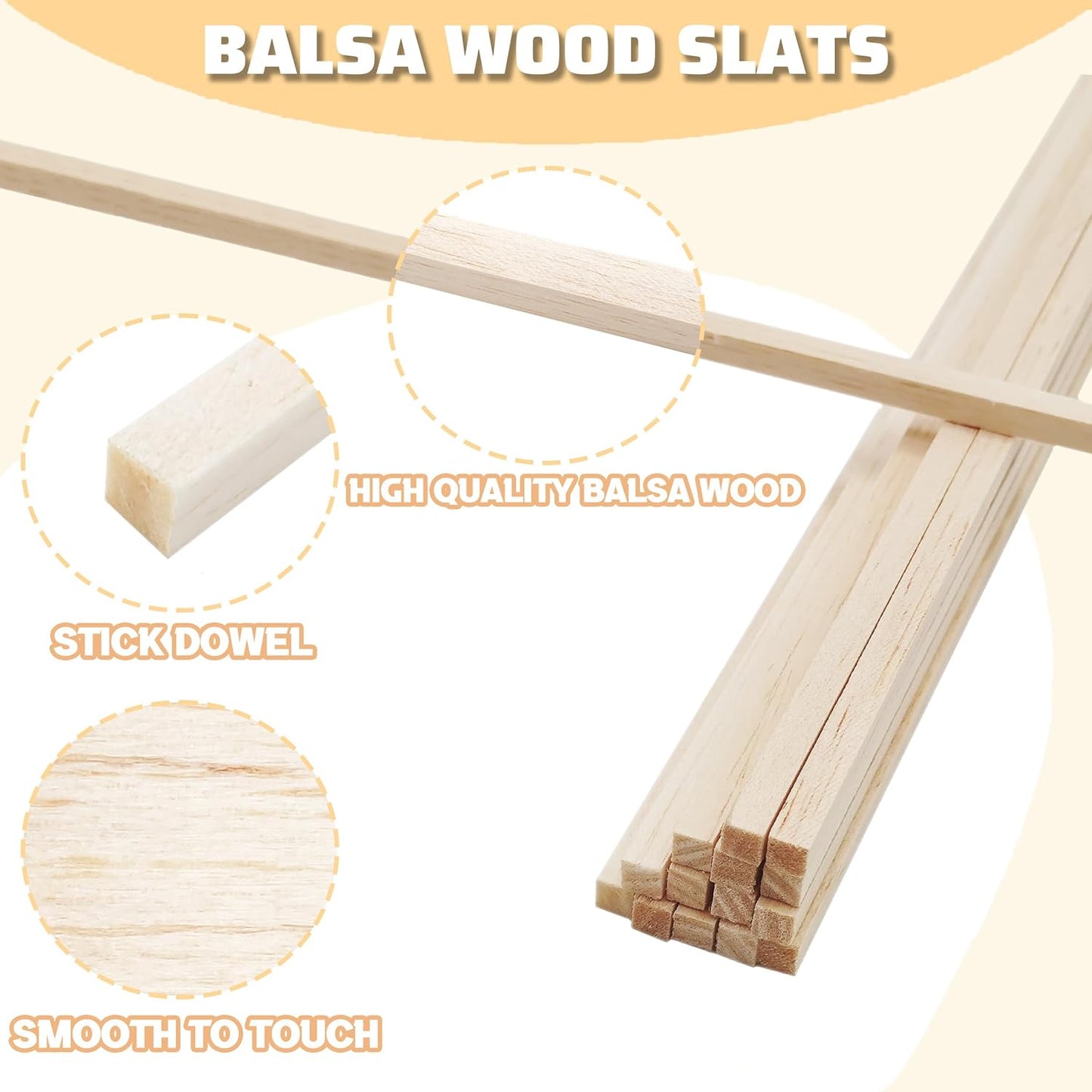60Pcs Balsa Wood Square Dowels 1/4 x 1/4 x 12 inch ，DIY Balsa Wood Sticks for Crafts Model Making (1/4"x12"-60pcs)