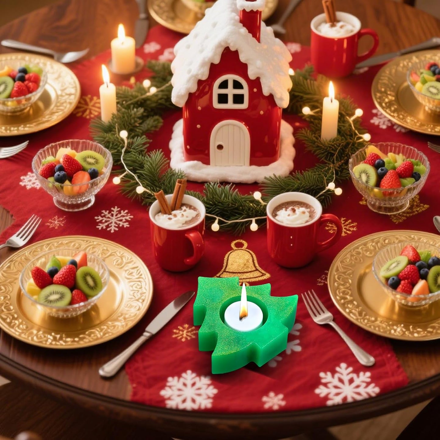 2PCS Christmas Resin Molds Christmas Tree Candle Holder Resin Molds Snowflake Silicone Resin Mold for Tea Lights Epoxy Resin Mold for Home Table Decorations Xmas Decor