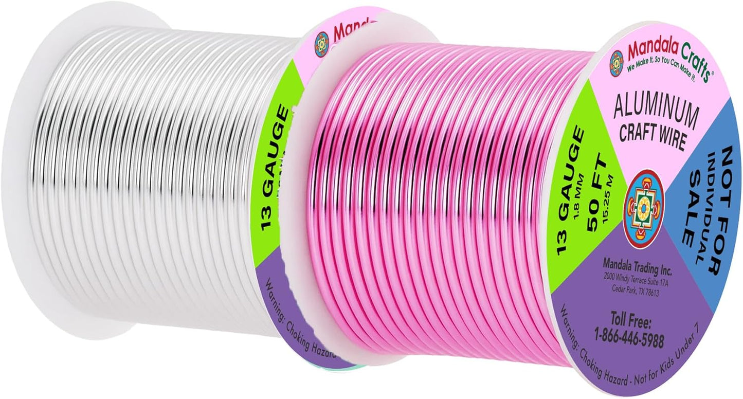 Mandala Crafts 13 Gauge Anodized Aluminum Craft Wire for Jewelry Making - 300 FT Colored Flexible Silver Copper Gold True Blue Purple Pink Wire - Bendable for Bonsai Armature Crafting Sculpting