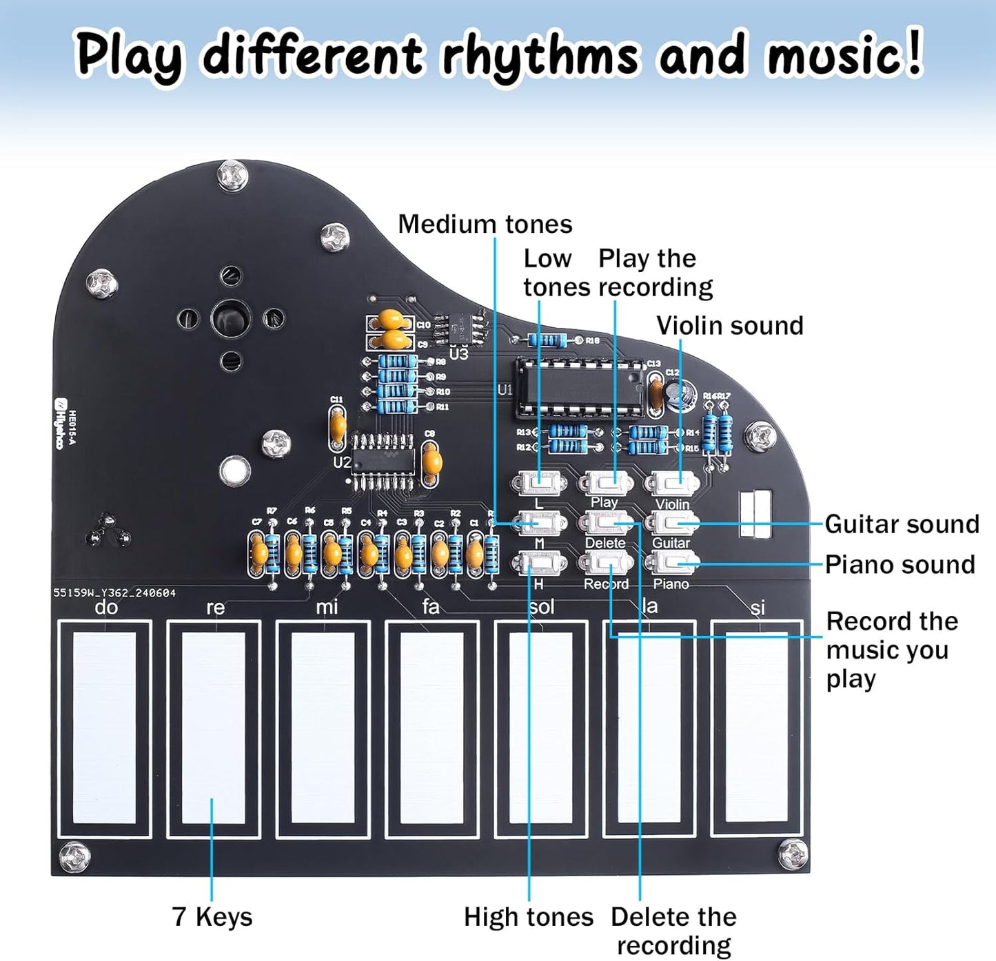 MIOYOOW DIY Electronic Piano Soldering Practice Kit, 7 Keys Mini Musical Instrument Solder Project with Piano, Violin and Guitar Tones, STEM Electronics Learning Kit for Home and School Education