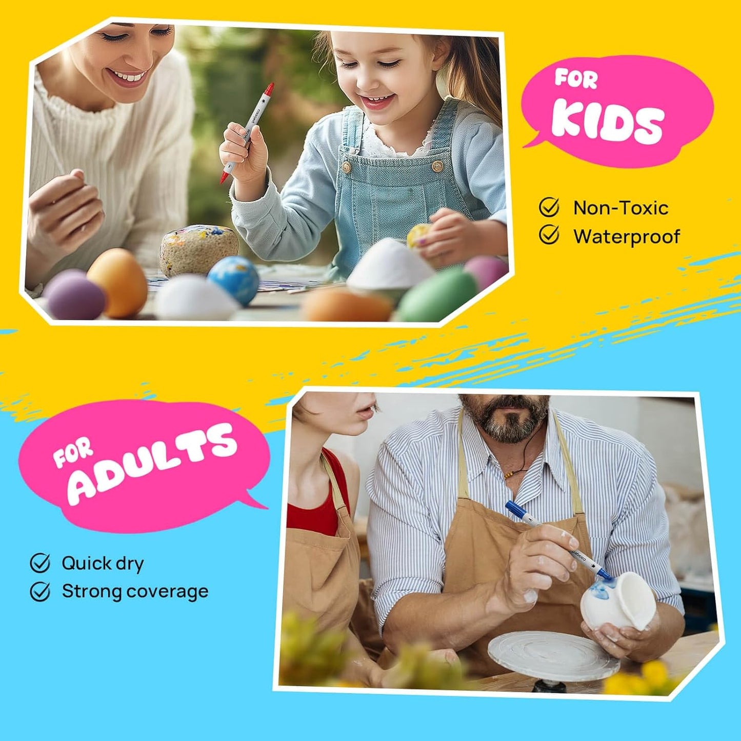 60 Colors Dual Tip Acrylic Paint Markers,Fine Tip and Dot Tip Acrylic Paint Pens For Rock Painting, Canvas, Wood, Glass, Ceramic, Fabric, Plastic, Egg, Art Painting Supplies Kit