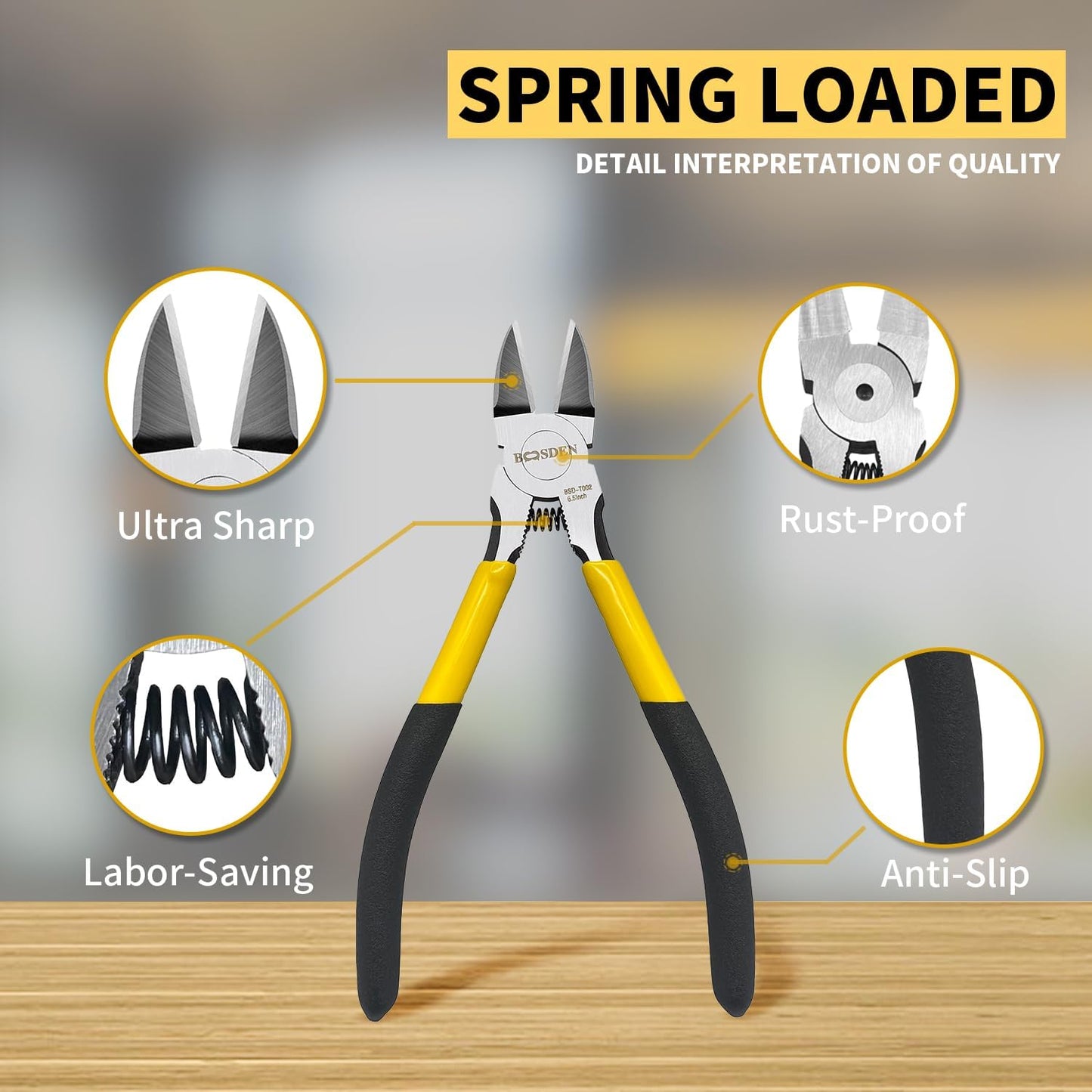 Wire Cutters 5 Pack, 6 inch Flush Cutters, BOOSDEN Spring Loaded Cutting Pliers,Precision Side Cutters,Sharp Diagonal Cutters,Small Wire Snips for Crafting