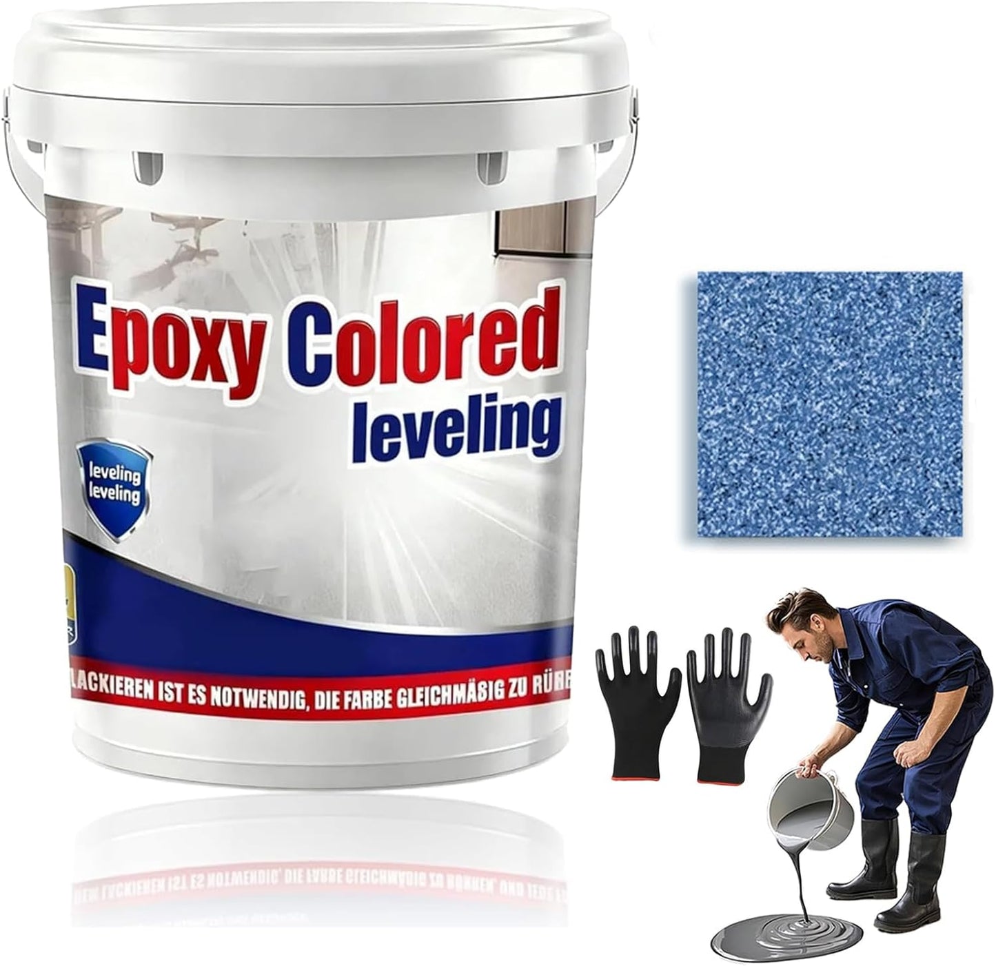Epoxy Floor Paint, Epoxy Colored Sand Floor Paint, High-Gloss Marble Effect Self-Leveling Coating, Waterproof, Non-Slip, Ultra-Durable for Garage, Basement, Wood Floors (Sapphire Blue,22 lb)