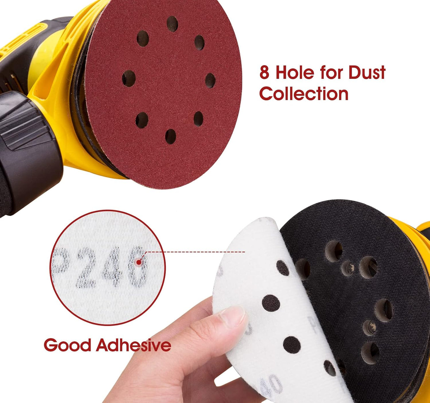 S SATC 150PCS 5 Inch 8 Holes Dustless Hook and Loop Sanding Discs, 240 Grit Sandpaper for Random Orbital Sander