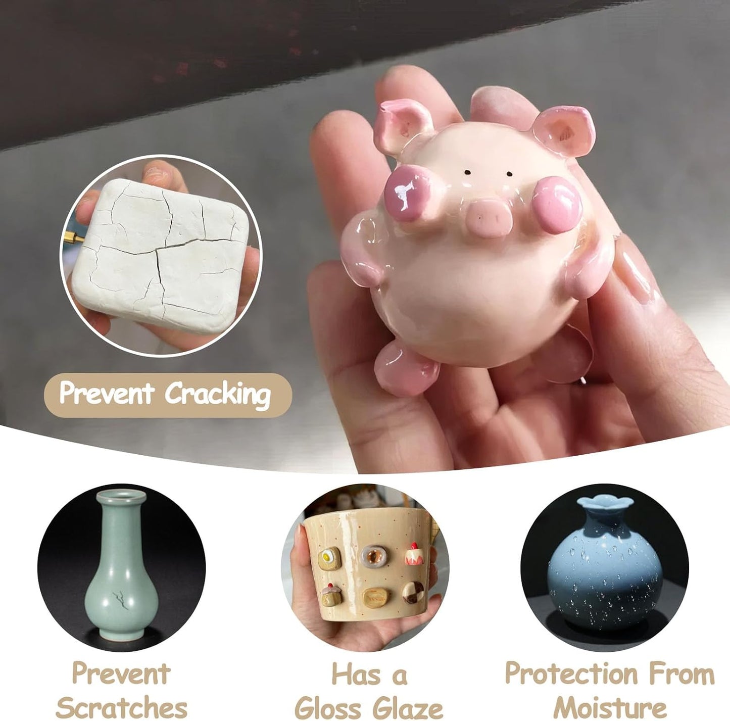 200ml Air Dry Clay Glaze, Clear Clay Varnish for Air Dry Clay Pottery, Waterproof and Scratch Resistant, Design for Air Dry Clay (Gloss Varnish)