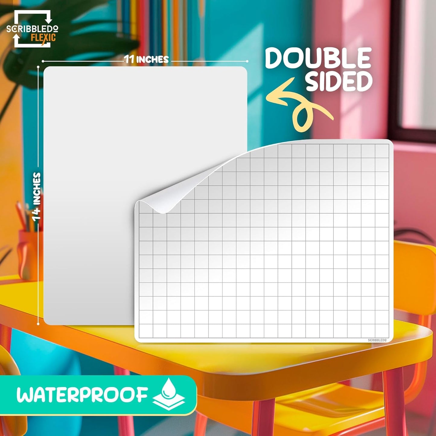 SCRIBBLEDO Large Grid Dry Erase Sheets 11”x14” Math Practice Small White Board Sheets Math Manipulatives Quad Graph Whiteboard Sheets Math Supplies Homeschool Teacher Students Classroom Pack of 10