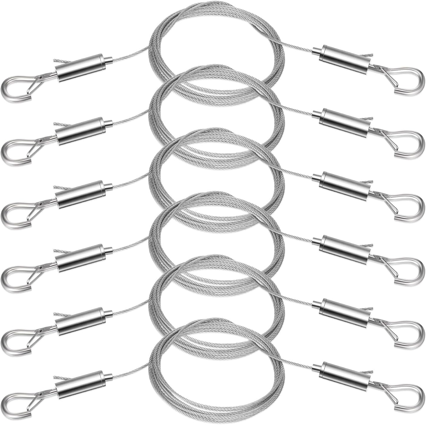 6PCS Heavy Duty Picture Hanging Wire 9.8ft X 1.5mm Mirror Frame Hanging Kit Adjustable Stainless Steel Rope for Pictures, Mirrors, Frames, Artwork, Light Lamp and Billboards, Supports up to 66lbs