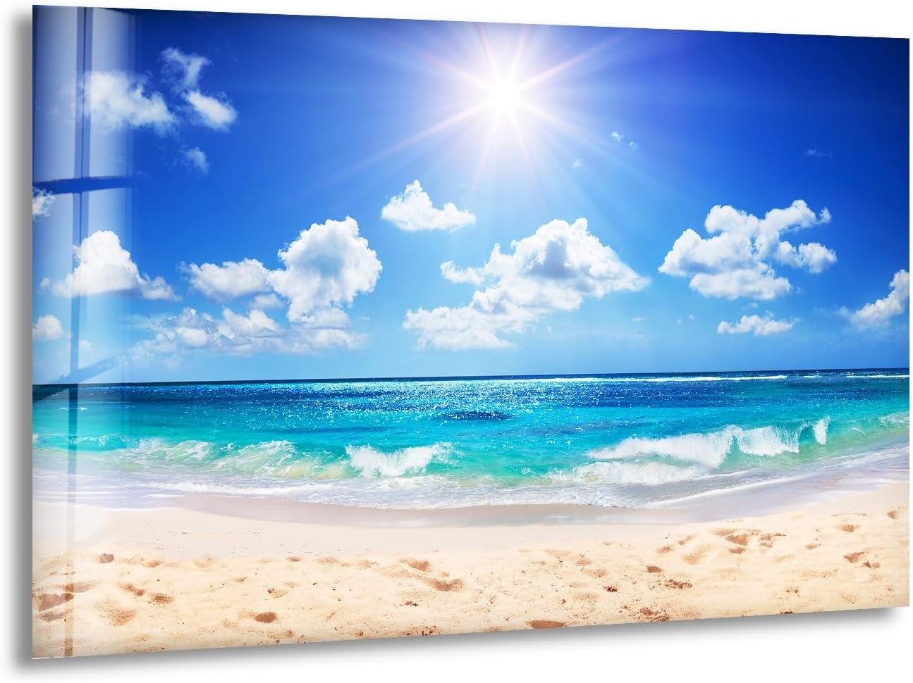 My Photostation.com 60WX40H'' Summer Beach Landscape Glass Wall ArtTempered Glass Printing Wall Decor Large Wall Art Wall Hangings