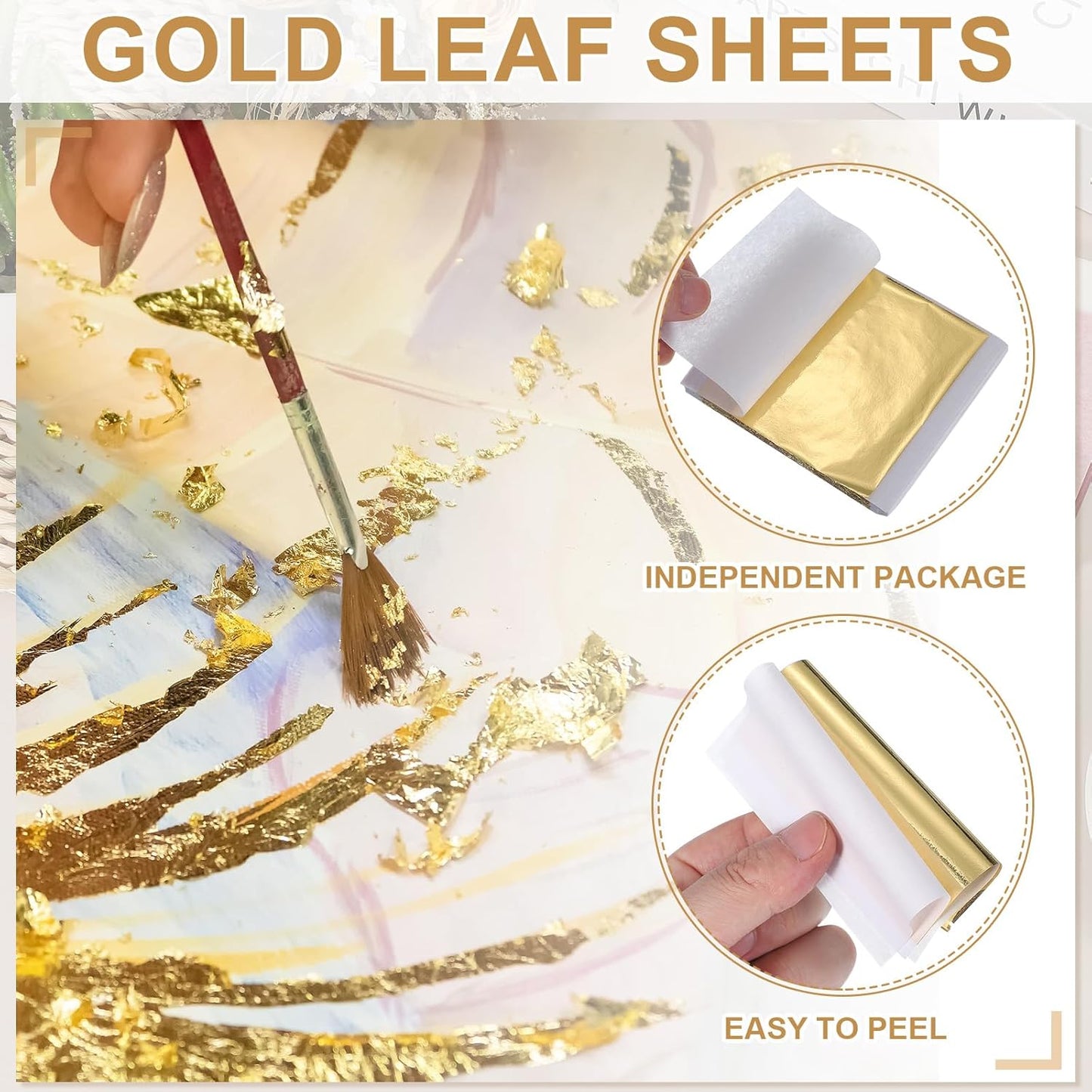 PATIKIL Gold Leaf Sheets for Art 3.7" x 3.4", 100 Pcs Gold Foil Sheet Metallic Leaf Papers for DIY Crafts Resin Furniture Nails Paintings Home Decoration, Light Pink