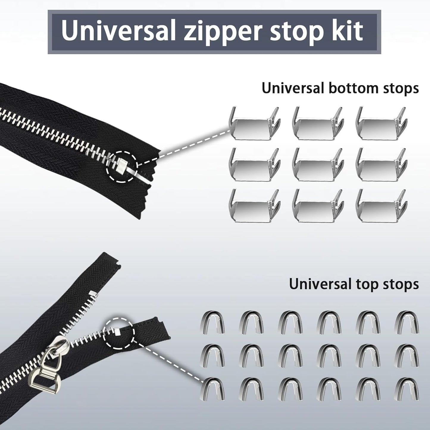 VICHERIA Zipper Repair Kit (45 Pcs), Universal Zippers for Sewing, Replacement Slider Pull Fix Kit for Jackets, Coat, Boot, Backpack, Purse (5#-B-9Pcs)