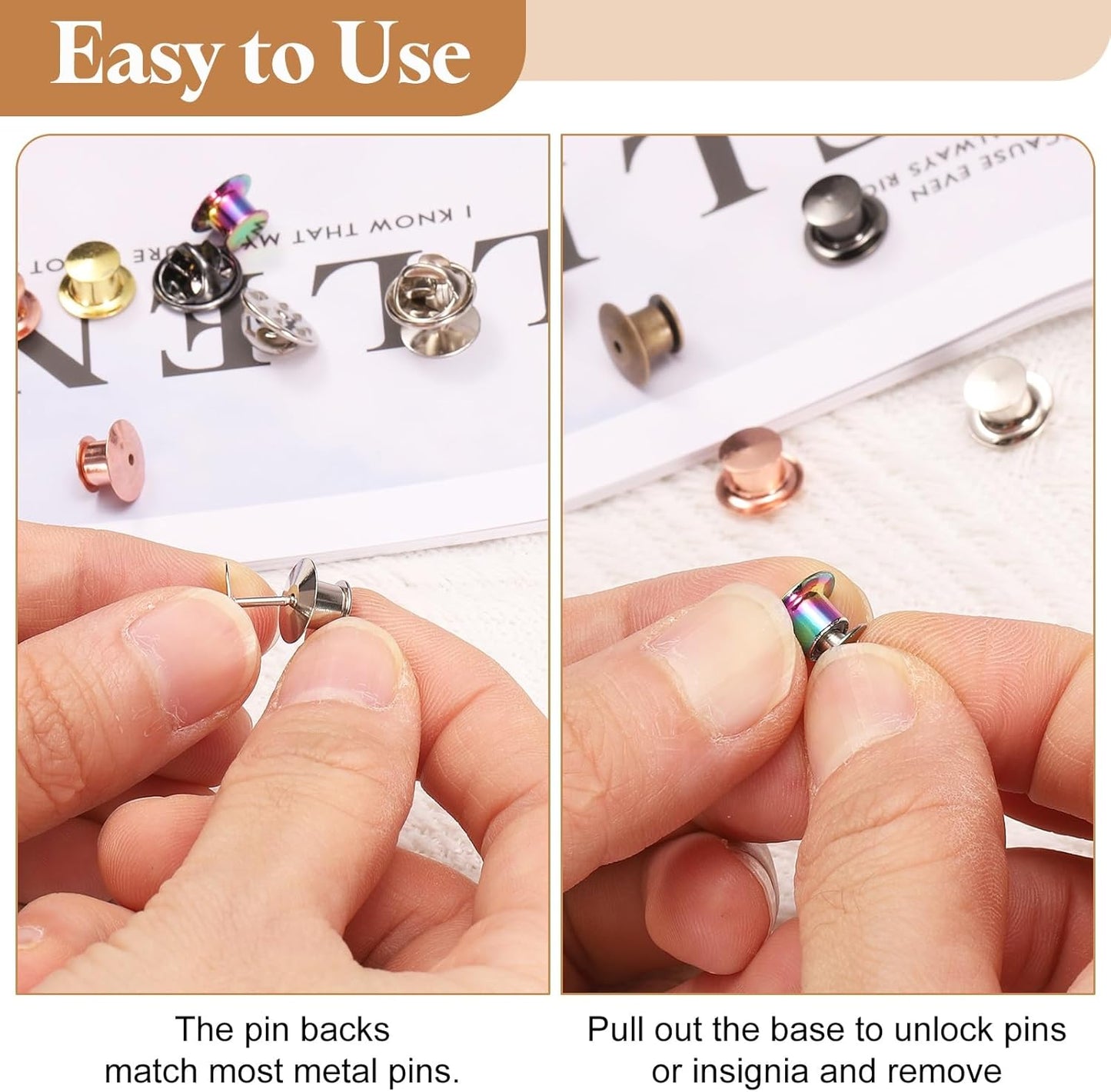 uxcell 30Pcs Metal Locking Pin Backs, Pin Keepers Locking Clasp Flat Head Clamp Needle Back Lock for DIY Brooch Crafts Badges Enamel Lapel, Rose Gold