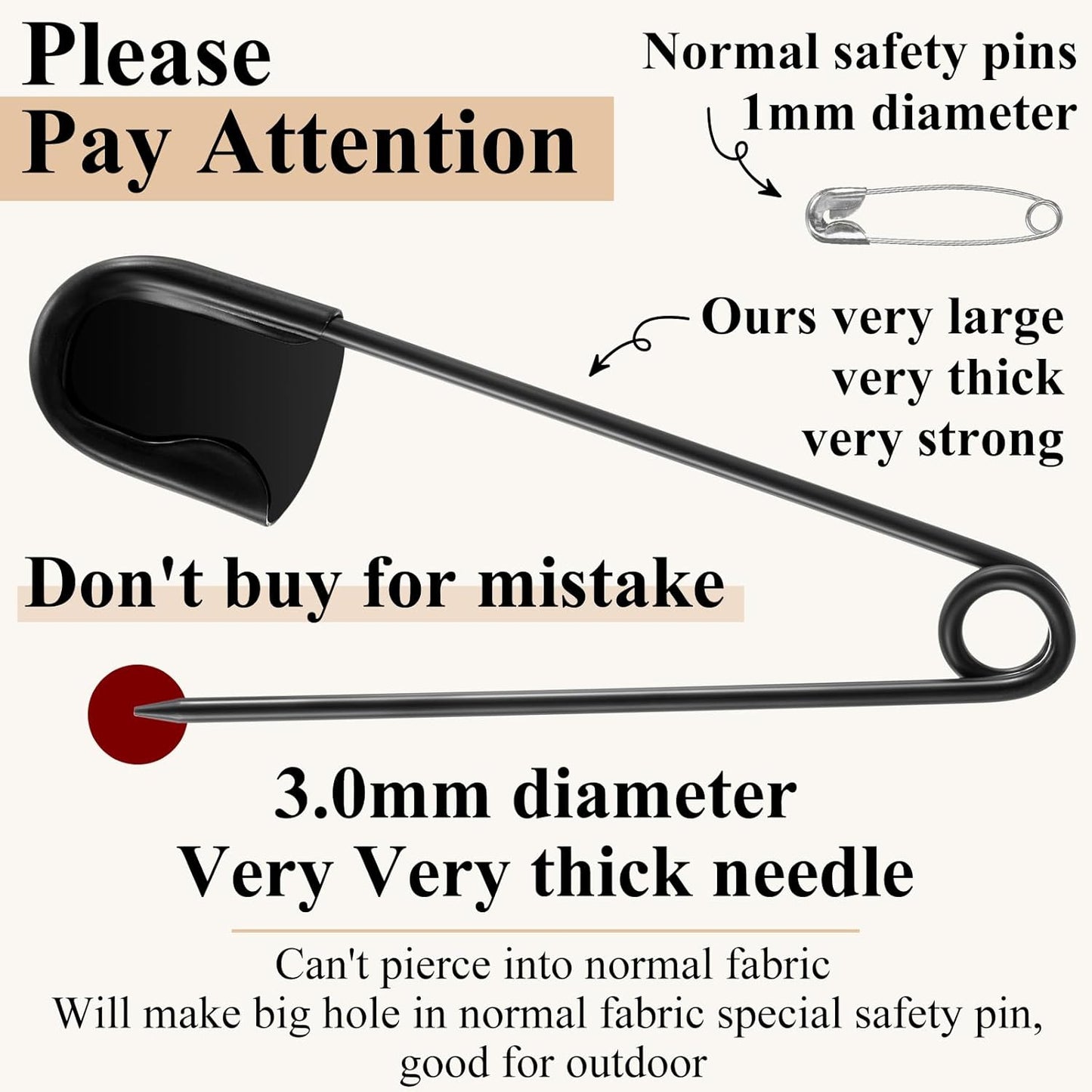 Juexica 5 Pcs 5 Inch Jumbo Stainless Steel Safety Pins Large Heavy Duty Huge Strong Laundry Pins for Upholstery Sewing Quilting Key Rings Craft Outdoor (Black)