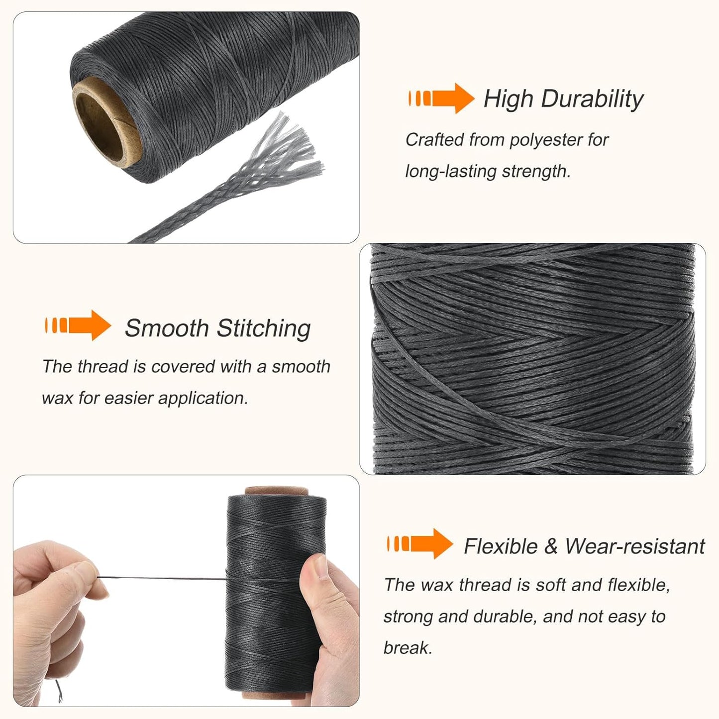 MECCANIXITY Waxed Thread,284 Yard 0.8mm 150D Flat Wax Thread Polyester Waxed String for Leather Sewing Hand Weaving Book Binding Home Decoration,Deep Gray