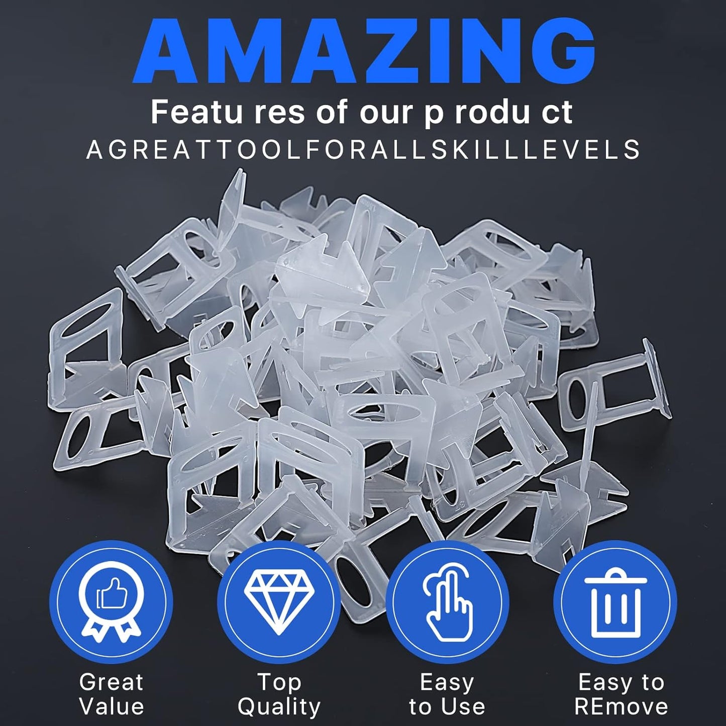Tile Leveling System Clips Spacers Tile Leveler Clips DIY Tile Leveler Spacers 1000 Pcs 1/32" (1mm) for Professional Ceramic Tile and Stone Installation (1000 1/32")