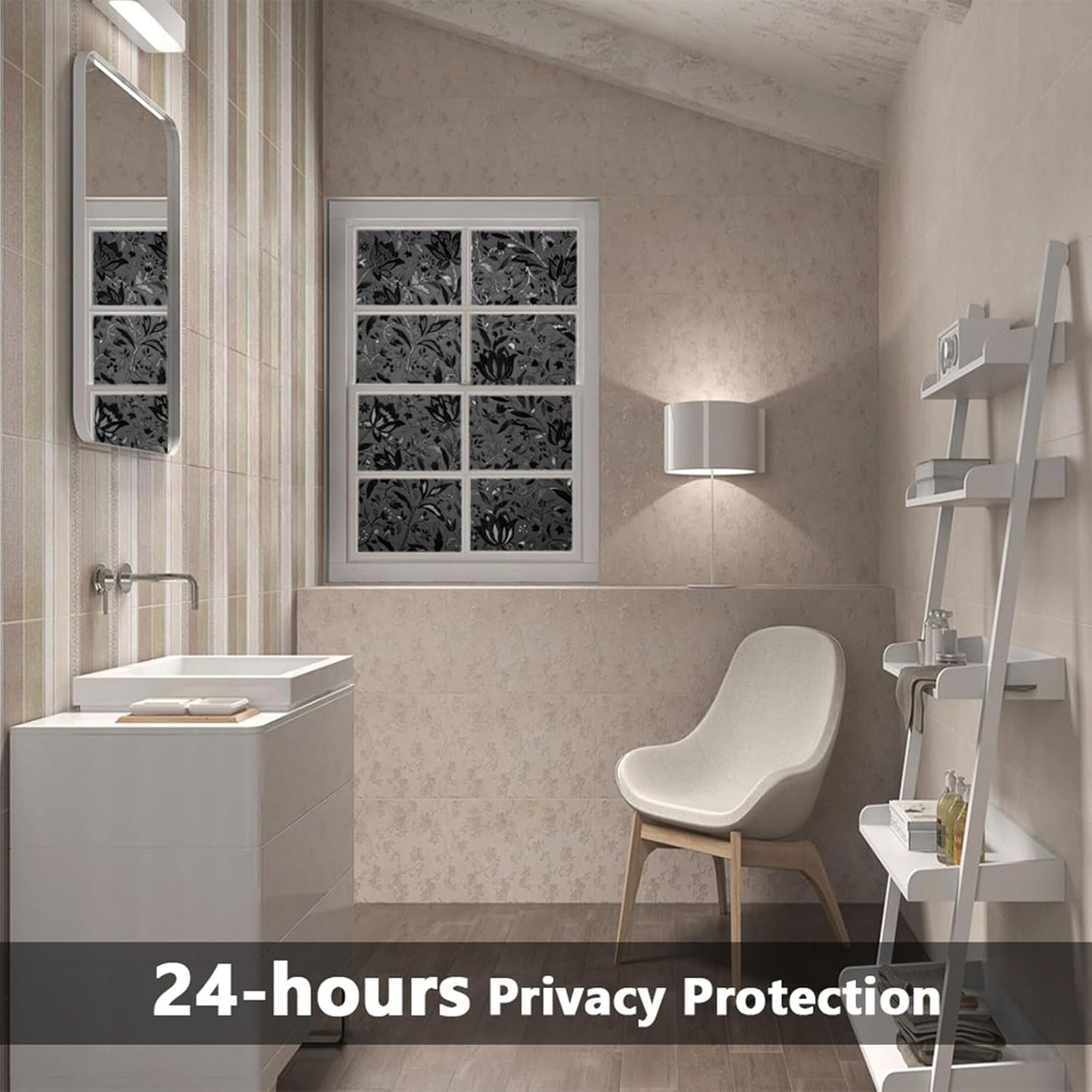 LEMON CLOUD Total Blackout Window Film Privacy Static Cling Frosted Black Window Covering 100% Opaque Film Tint Darkening Removable Film for High Privacy，(Blackout Tulip Design,23.6 x78.7 inches)