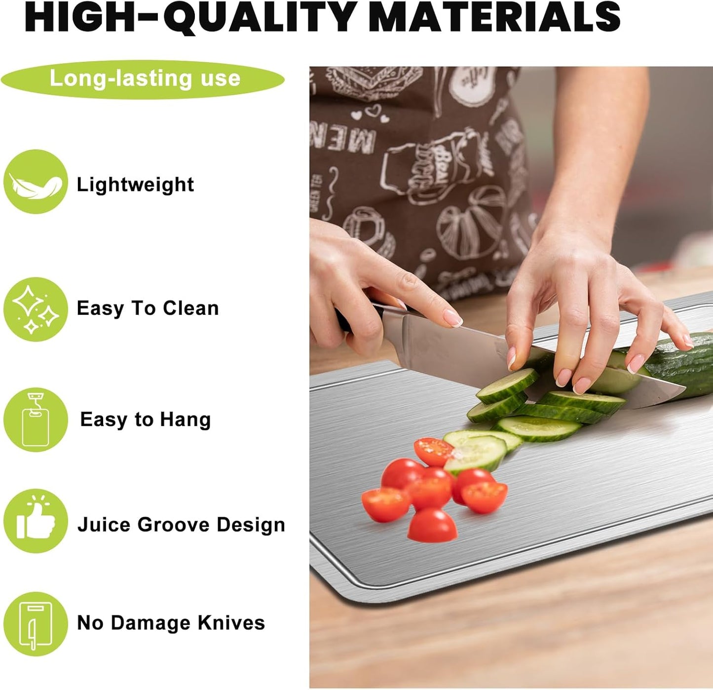 Titanium Cutting Board with Juice Groove-Pure Titanium Cutting Boards For Kitchen，Double-Sided Metal Chopping Board Titanware Cutting Mat for Cutting Meats, Fruits & Vegetables (15.4"L x 11"W)