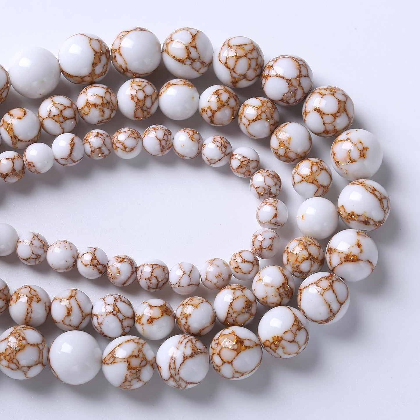 90pcs 4mm White Howlite Spun Gold Stone Beads for Jewelry Making Natural Stone Energy Healing Beads DIY Bracelet Necklace 15" (4mm, White Howlite Spun Gold Stone)