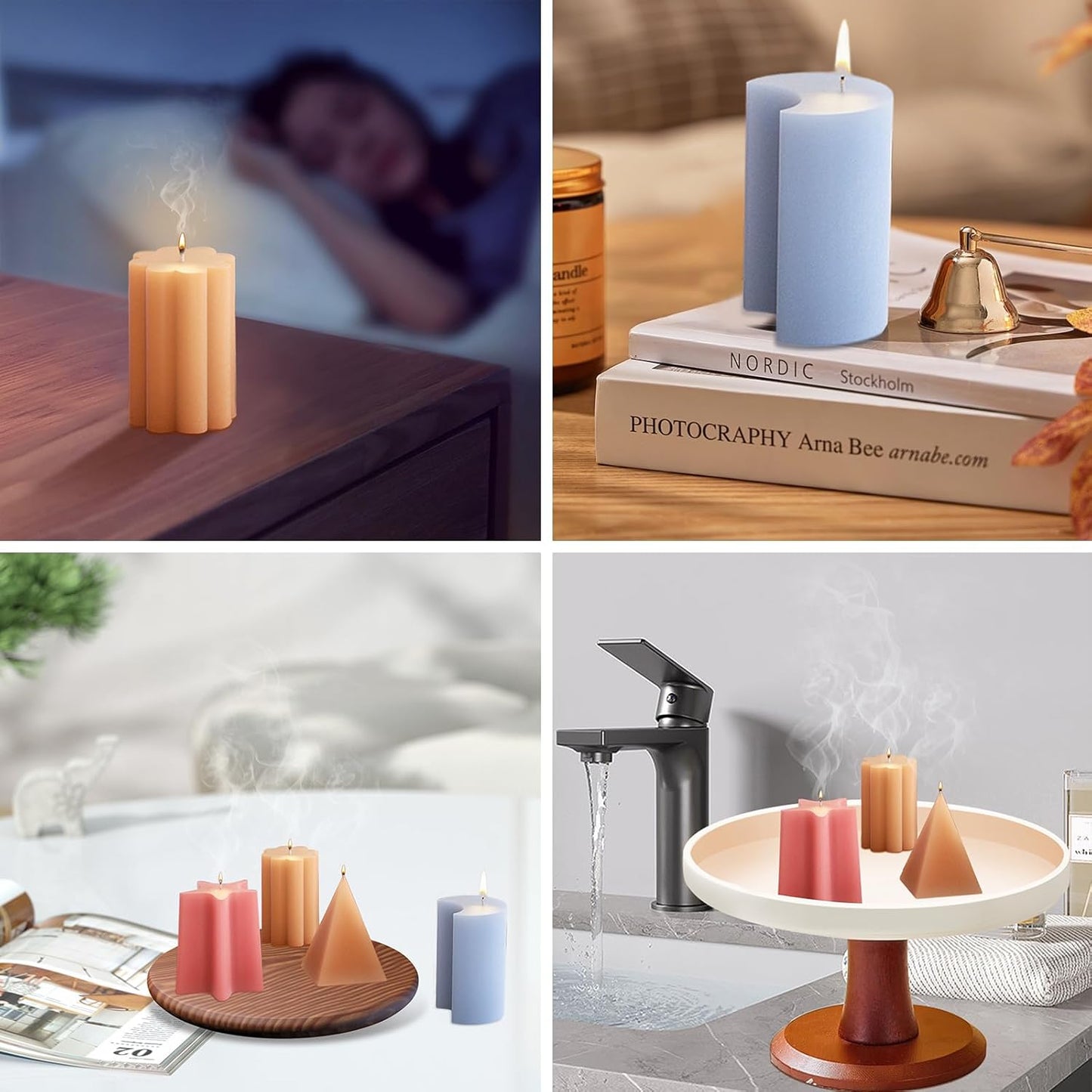 6 Pack Candle Molds for Candle Making, Moldes para Velas, Pillar Candle Mold, 3D Geometric Shape Silicone Candle Mold for DIY Scented Candle, Soy Wax, Cake, Soap, Resin Casting Craft Making