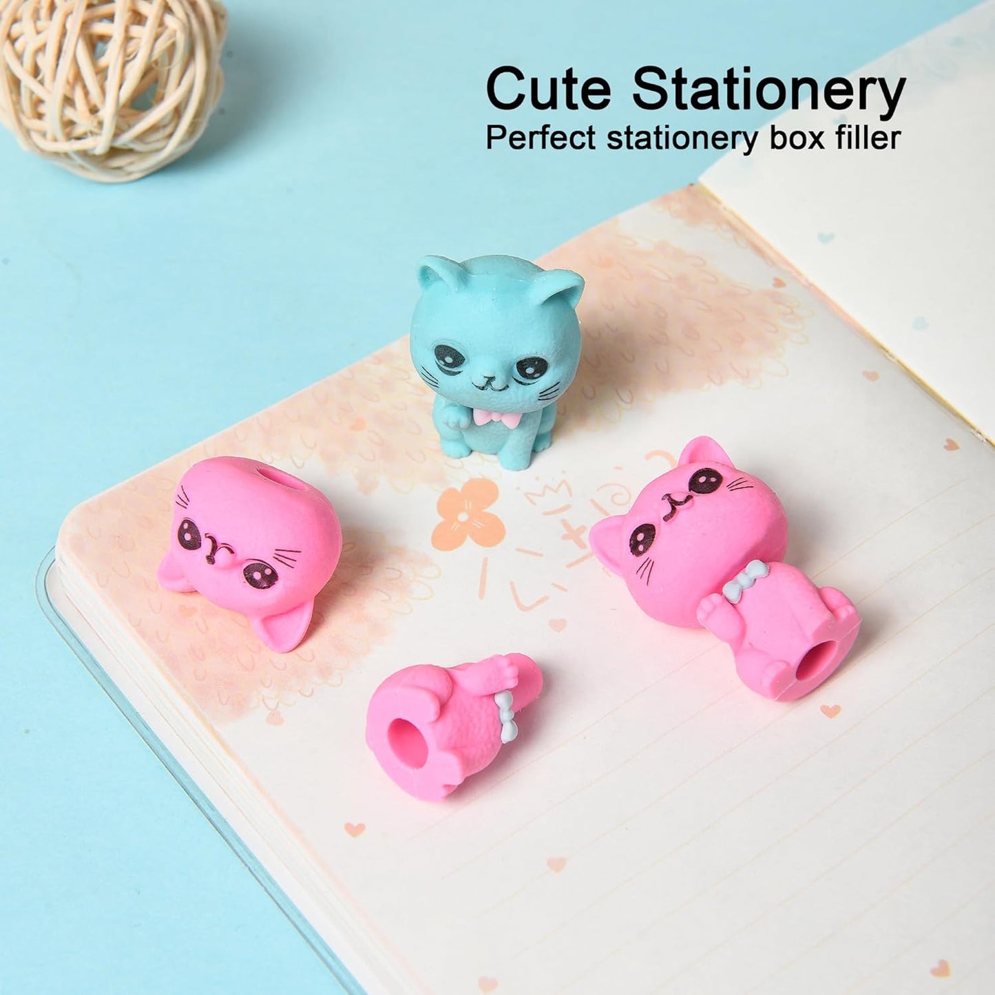 HILAZA 18Pcs Pencil Top Erasers for Kids, 3D Cute Cat Pencil Toppers, Bulk Fun Pencil Cap Easters for School Classroom Supplies Prize Gifts Party Favors