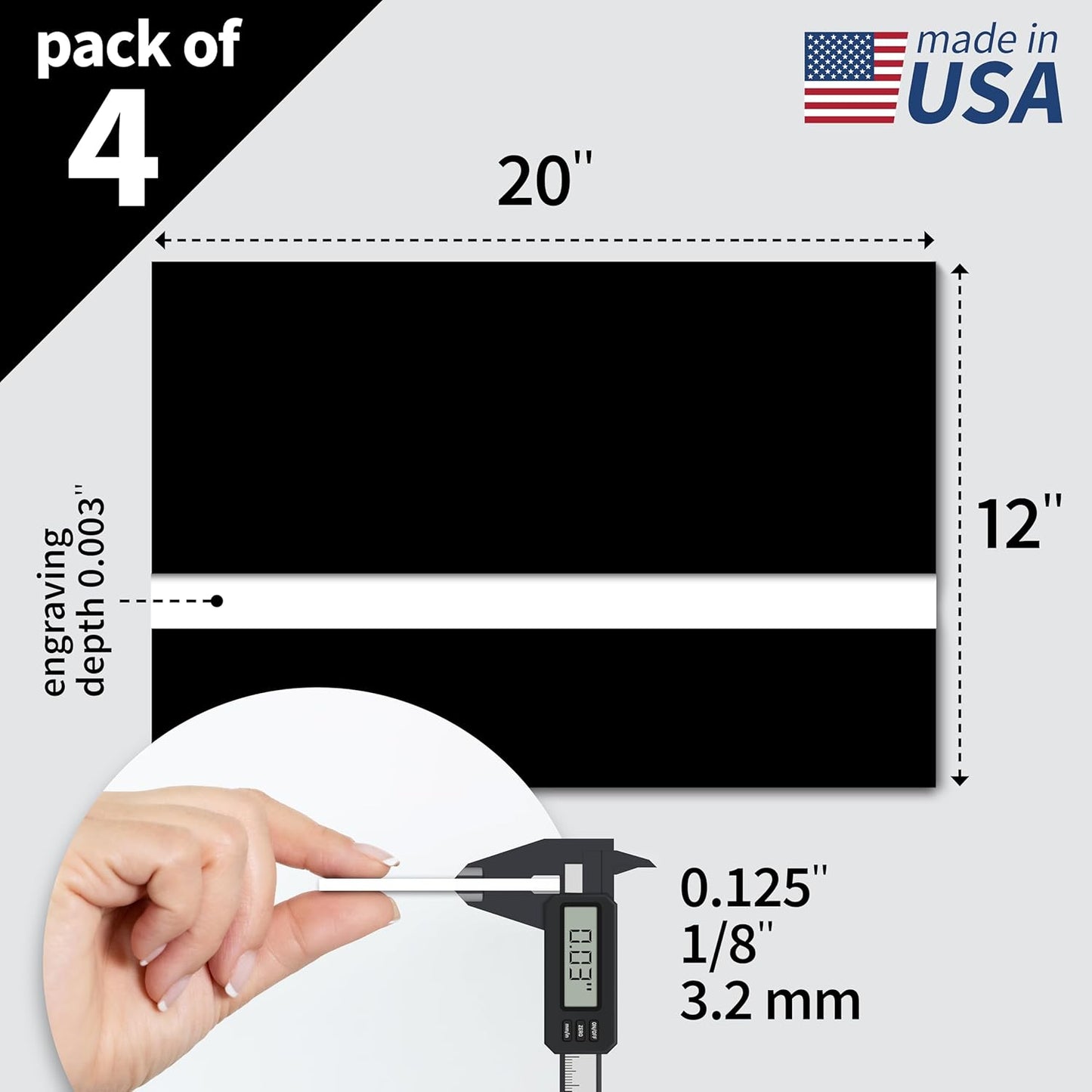 Trotec TroLase | 12"x20"x1/8", 4 Pcs | Black/White | 2 Ply | Modified Acrylic | Laser Engraving Double Color Plastic Sheet | Engraving Blanks for Laser, Saw, Guillotine | Made in USA