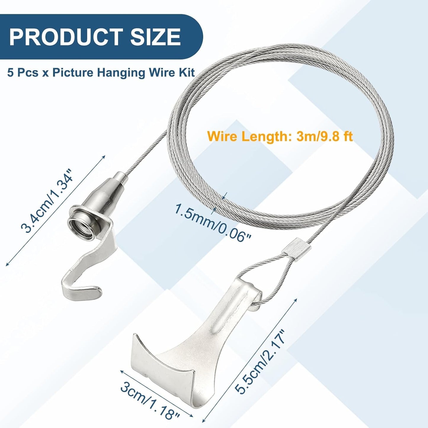 uxcell 2Pcs Picture Hanging Wire Kit, 3 m x 1.5 mm Heavy Duty Picture Hangers Adjustable Wire Rope with S-Hooks and Loop, Load 35kg/77.1 lbs for Hanging Mirrors Light Lamp Artwork