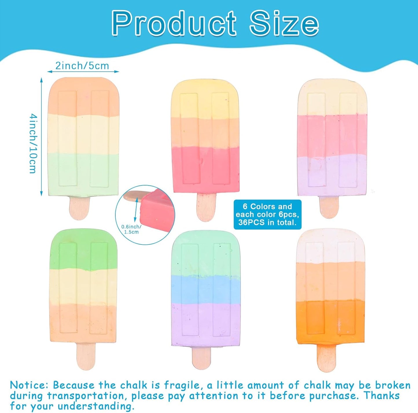 36Pcs Ice Cream Sidewalk Chalk Set Washable Sidewalk Chalks Kids Ch-alk Multicolor Ch-alk Side-walk Cha-lk Party Pack Jumbo Street Cha-lk for School Outdoor Art Play Paint on Chal-kboard