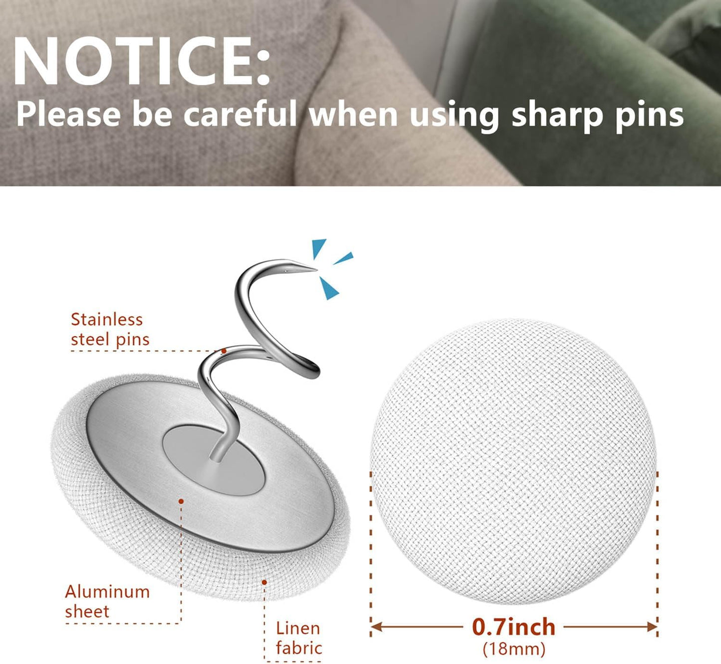 Linen Fabric-Covered Twist Pins - 8 Colors Upholstery Pins & Bed Skirt Pins -Used to Secure Sofa Cushion, Armrest Covers, Furniture & Bed Skir(12, Dark Brown)