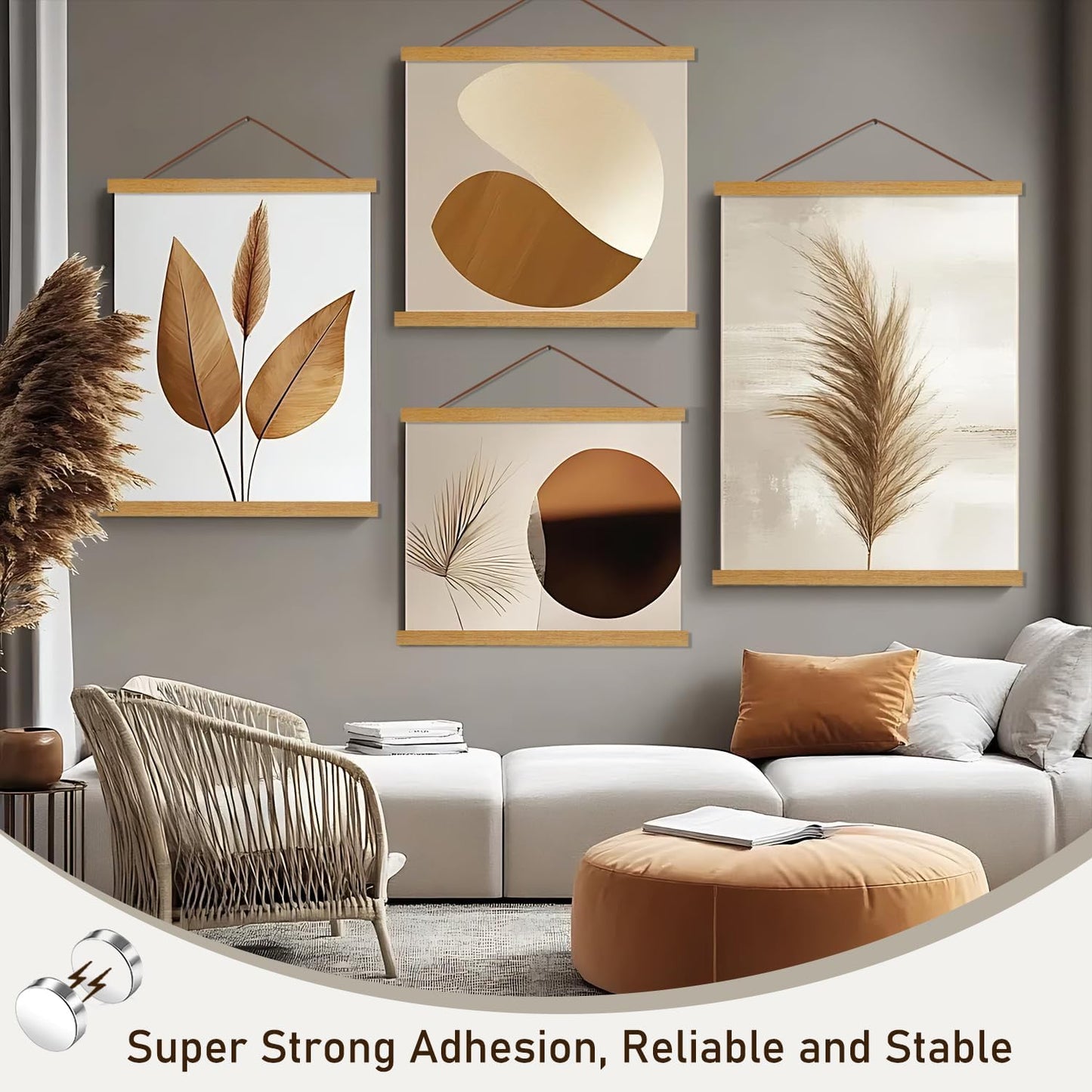 Artmag Magnetic Poster Hanger Frame, 29x22 29x40 29x54 Light Wood Wooden Magnet Canvas Artwork Print Poster Hangers Frames Hanging Kit (Teak Wood, 29")