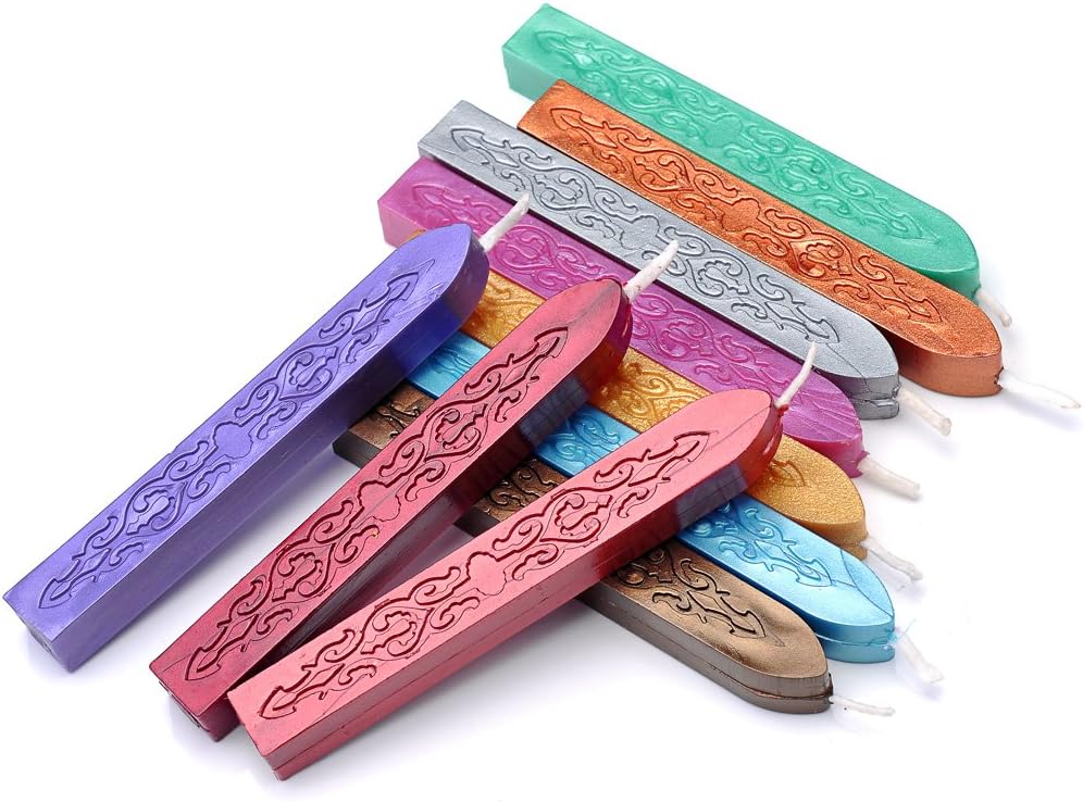 Sealing Wax Sticks, Yoption 10 Pcs Multi-Color Wax Seal Sticks with Wicks for Wedding Invitation Gift Envelopes Christmas Card