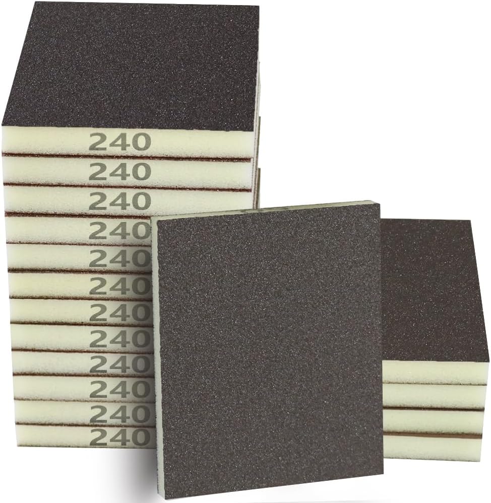 16PCS 240 Grits Sanding Sponge Fine Coarse Sanding Block, Washable and Reusable Wet Dry Sandpaper Sponge， Sander Sponges for Wood Drywall Metal Wood