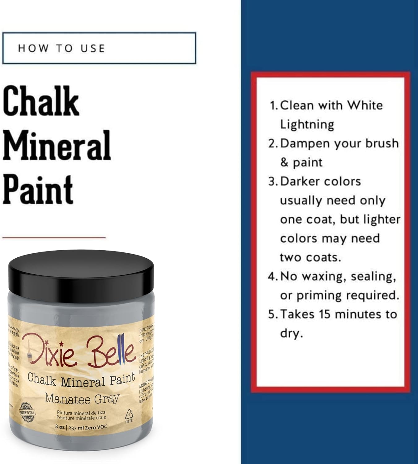Dixie Belle Paint Company Chalk Finish Furniture Paint - Manatee Gray (8oz) - Matte Light Gray Chic Chalk Mineral DIY Furniture Paint