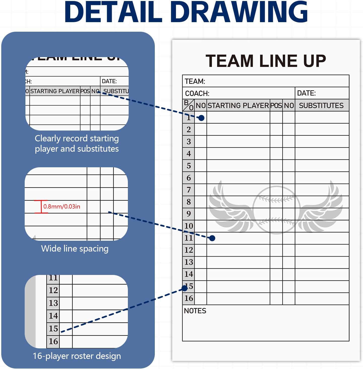 30/60/120/180 Baseball Lineup Cards with 4-Part Carbonless Copies, 4.53 x 7.87 Inch 16 Player Roster Sheets for Games, Softball Line up Coaching Accessories for Coaches and Umpires